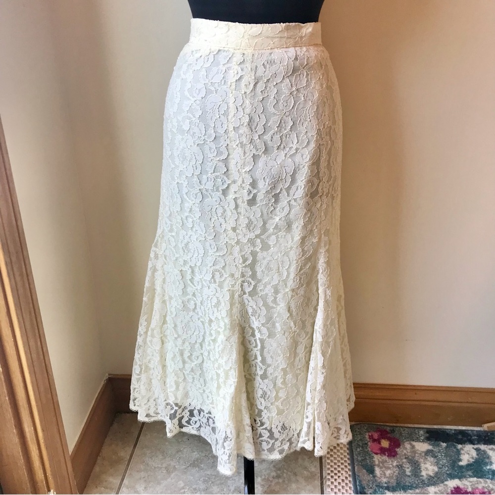 GUNNE SAX Skirt Vintage Jessica McClintock Cream Lace Prairie Cottagecore